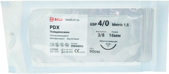 Мононить полидиоксаноновая BALF PDX (4/0 (1.5), ОР, 3/8, 16 мм, 90 см)