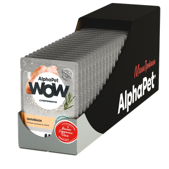 Корм влажный для взрослых кошек ALPHAPET WOW Суперпремиум сочные кусочки в соусе цыпленок (85 г)