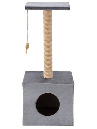 Когтеточка-столбик для кошек RICH BREED куб с площадкой, джут, серый (35*35*85 см)