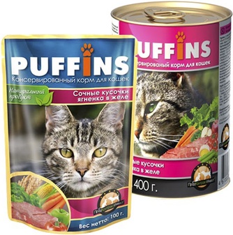 Корм влажный для кошек PUFFINS 62110 ягненок, в желе (100 г)