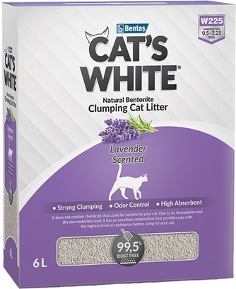 Наполнитель комкующийся бентонитовый для кошек CAT'S WHITE Lavender Scented с нежным ароматом лаванды (6 л)