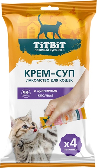 Лакомство для кошек TITBIT Лакомый кусочек крем-суп с кусочками Кролика (10 г*4 шт)