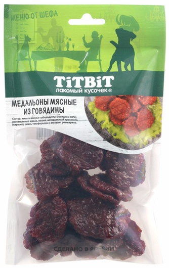 Лакомство для собак мелких пород TITBIT Лакомый кусочек Меню от шефа Медальоны говядина (80 г)