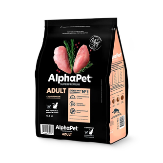 Корм сухой для взрослых кошек и котов ALPHAPET Superpremium с цыпленком (0,4 кг)