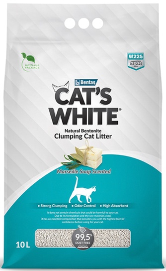 Наполнитель комкующийся бентонитовый для кошек CAT'S WHITE Marseille Soap Scented с ароматом марсельского мыла (10 л)