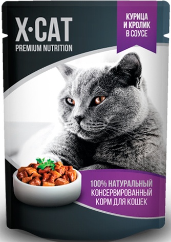 Корм влажный для кошек GINA X - Cat с курицей и кроликом в соусе (85 г)