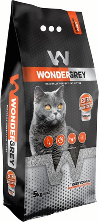 Наполнитель комкующийся бентонитовый для кошек WONDER GREY Natural без ароматизатора (5 кг)