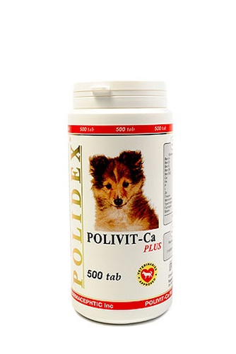 Витаминно-минеральный комплекс для собак POLIDEX Polivit-Ca plus для улучшения роста костной ткани и фосфорно-кальциевого обмена (500 таб)