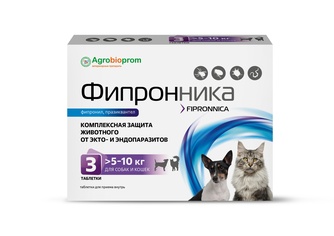 Таблетки для собак и кошек 5 - 10 кг PCHELODAR фипронника комплексная защита от экто- и эндопаразитов (3 таб)