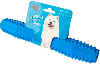 Игрушка для собак ЗООНИК Палка с шипами, литая резина, синяя (28 см)