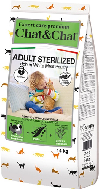Корм сухой для стерилизованных кошек CHAT & CHAT Adult sterilized  с белым мясом птицы (14 кг)