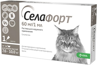 Капли для кошек весом от 7,6 до 10 кг KRKA Селафорт (1 мл/1 пипетка)