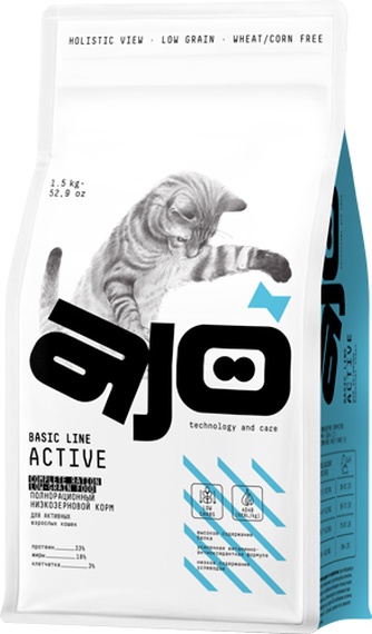Корм сухой для активных кошек AJO Active низкозерновой (1,5 кг)
