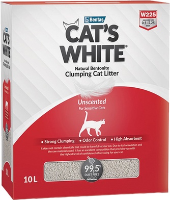 Наполнитель комкующийся бентонитовый для кошек CAT'S WHITE Unscented без ароматизатора (10 л)