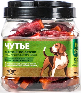 Лакомство для собак GREENQZIN Чутье Мясо на ломтике тыквы из утки (750 г)