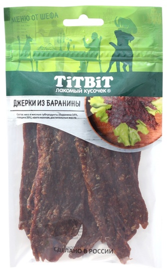 Лакомство для собак мелких пород TITBIT Лакомый кусочек Меню от шефа Джерки баранина (70 г)