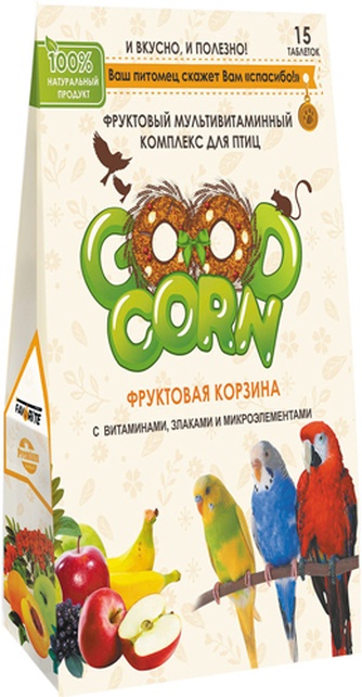 Мультивитаминный комплекс для птиц GOOD CORN Фруктовая корзина с витаминами, злаками и микроэлементами  (15 таб)