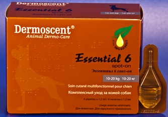Капли для собак массой от 10 до 20 кг DERMOSCENT Essential Spot-On для комплексного ухода за кожей (1,2 мл/4 пипетки)