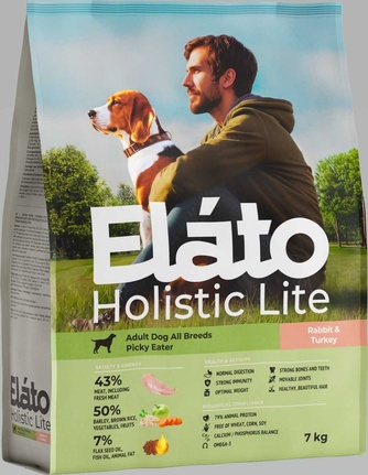 Корм сухой для взрослых привередливых собак ELATO Holistic Lite с кроликом и индейкой (7 кг)