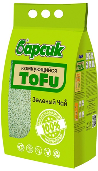Наполнитель комкующийся древесный для кошек БАРСИК Tofu зеленый чай (4,54 л)