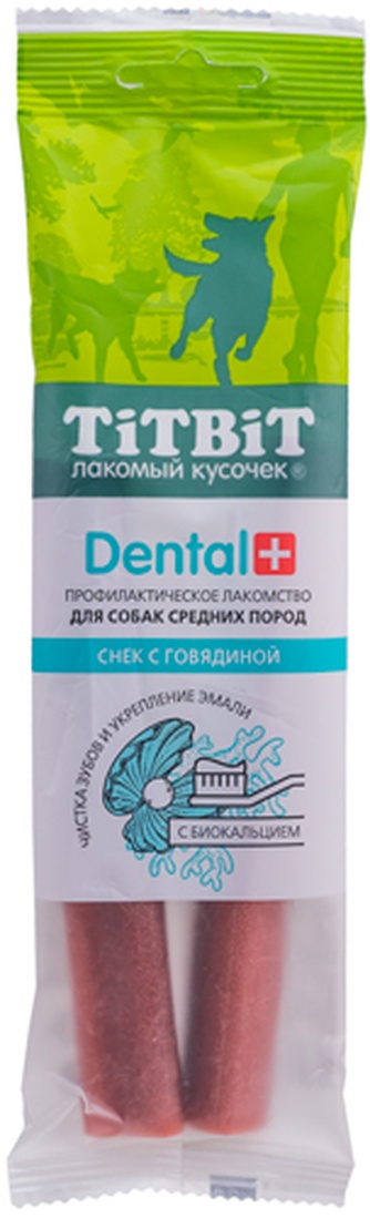 Лакомство для собак мелких пород средних пород TITBIT Лакомый кусочек Dental+ Снек с говядиной (85 г)