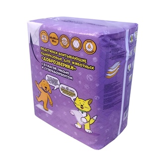 Подстилки впитывающие для животных ДОБРОЗВЕРИКИ Пелигрин одноразовые с бумагой тиссью и суперабсорбентом (60*90 см, 20 шт)