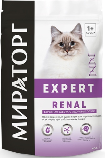 Корм сухой для кошек МИРАТОРГ Expert Renal Бережная забота о здоровье почек (0,4 кг)