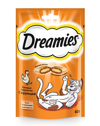 Лакомство для кошек DREAMIES Подушечки с курицей лакомые (60 г)