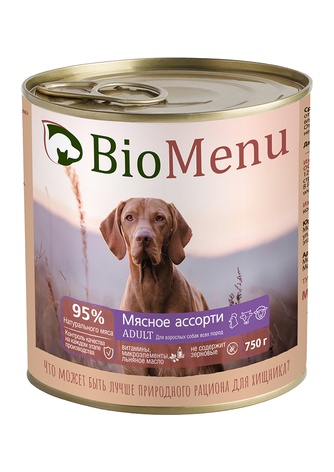 Корм влажный для взрослых собак BIOMENU ADULT с мясным ассорти (750 г)