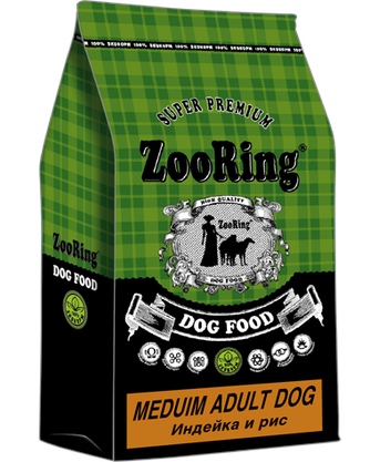 Корм сухой для взрослых собак средних пород ZOORING Medium Adult Dog индейка и рис (10 кг)