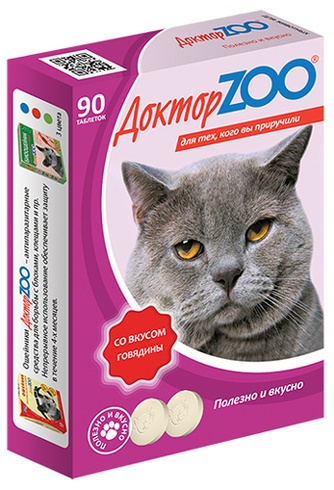 Кормовая добавка для кошек ДОКТОР ZOO Таблетки говядина (90 таб)
