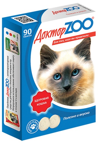 Кормовая добавка для кошек ДОКТОР ZOO Здоровая кошка  Таблетки Морские водоросли (90 таб)