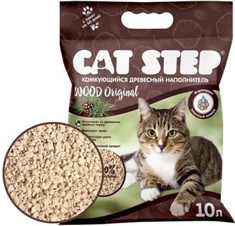 Наполнитель комкующийся древесный для кошек CAT STEP Wood Original (10 л)