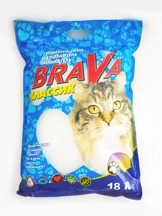 Наполнитель впитывающий силикагелевый для кошек BRAVA Классик (18 л)