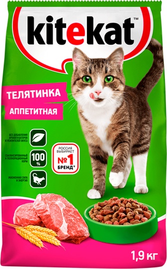 Корм сухой для кошек KITEKAT Телятинка аппетитная (1,9 кг)