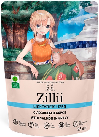 Корм влажный для взрослых кошек ZILLI Adult Cat Light Sterilized с лососем в соусе (85 г)