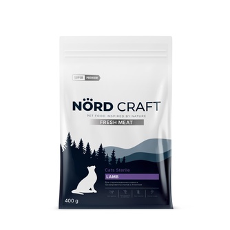 Корм сухой для стерилизованных и кастрированных кошек NORD CRAFT Fresh Meat с ягненком (400 г)