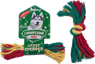 Игрушка для собак СИБИРСКИЙ ПЕС Супер грейфер Веревка с узлом для ухода за зубами, цветная (20*22 мм)