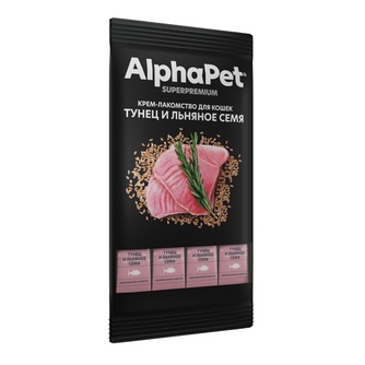 Лакомство для кошек ALPHAPET Superpremium Крем-лакомство Тунец и льняное семя (48 г)
