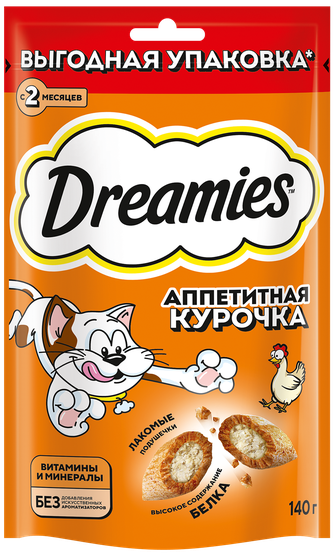 Лакомство для кошек DREAMIES подушечки с курицей (140 г)