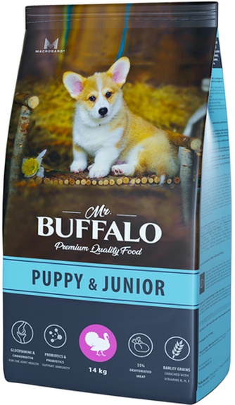 Корм сухой для щенков и юниоров MR. BUFFALO Puppy&Junior индейка (14 кг)