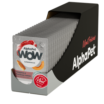 Корм влажный для взрослых собак ALPHAPET WOW с чувствительным пищеварением ломтики в соусе говядина и томленая тыква (85 г)