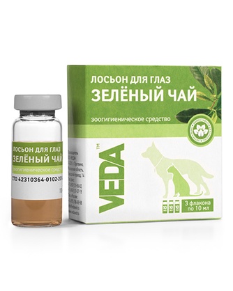 Лосьон для кошек и собак VEDA Зелёный чай для глаз (10 мл/3 флакона)