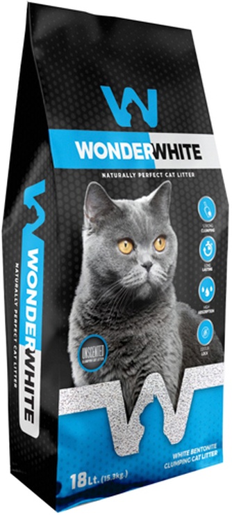 Наполнитель комкующийся бентонитовый для кошек WONDER WHITE Unscented Natural без ароматизатора (15,3 кг)