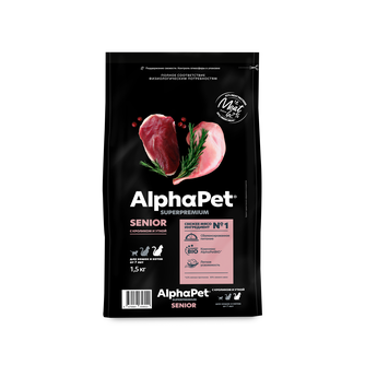 Корм сухой для кошек и котов от 7 лет ALPHAPET Superpremium с кроликом и уткой (1,5 кг)