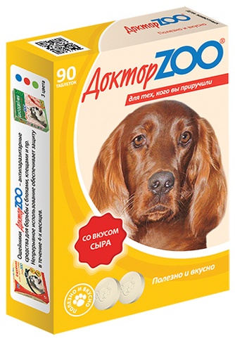 Кормовая добавка для собак ДОКТОР ZOO Таблетки сыр (90 таб)