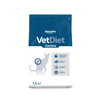 Корм сухой для взрослых кошек AlphaPet Vet Diet Gastro при острых расстройствах пищеварения (1,5 кг)