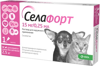 Капли для кошек и собак весом менее 2,5 кг KRKA Селафорт (0,25 мл/1 пипетка)