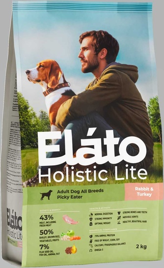 Корм сухой для взрослых привередливых собак ELATO Holistic Lite с кроликом и индейкой (2 кг)