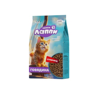 Корм сухой для взрослых кошек ХАППИ ЛАППИ с говядиной (700 г)
